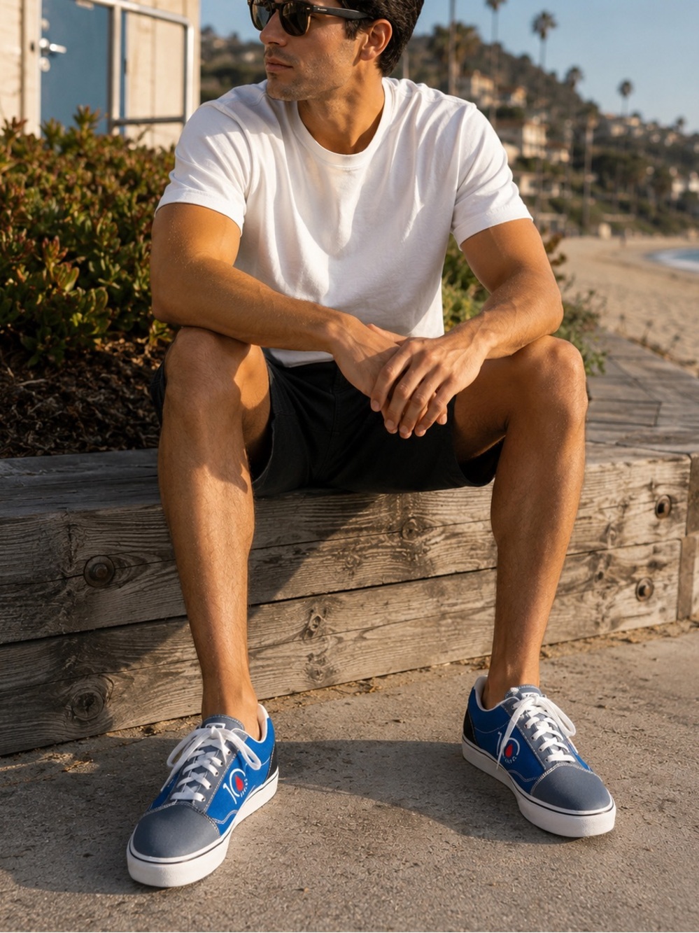 Men's Blue Low-Top Canvas Sneakers with White Laces 10 Years Anniversary